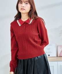ZOZO限定 配色ケーブルポロニット