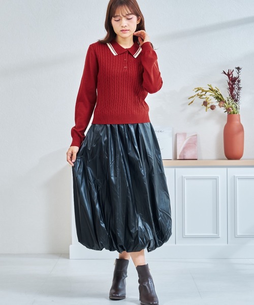 MISCH MASCH（ミッシュマッシュ）の「ZOZO限定 配色ケーブルポロニット（ニット/セーター・レディース・ネイビー/レッド/ホワイト・ﾌﾘ-）」の7枚目の写真