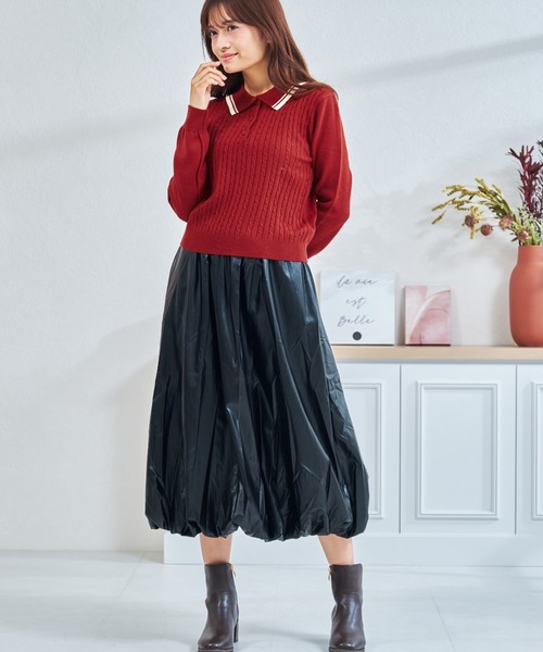 MISCH MASCH（ミッシュマッシュ）の「ZOZO限定 配色ケーブルポロニット（ニット/セーター・レディース・ネイビー/レッド/ホワイト・ﾌﾘ-）」の8枚目の写真