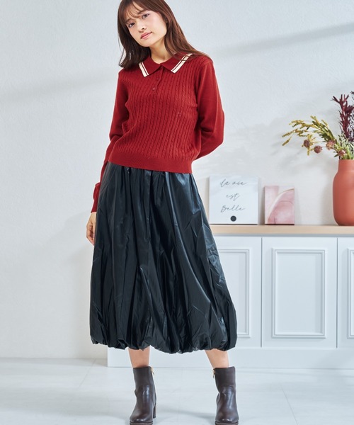 MISCH MASCH（ミッシュマッシュ）の「ZOZO限定 配色ケーブルポロニット（ニット/セーター・レディース・ネイビー/レッド/ホワイト・ﾌﾘ-）」の9枚目の写真