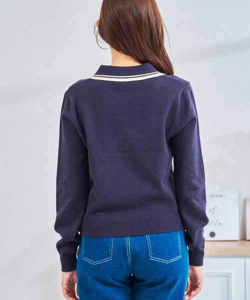 MISCH MASCH（ミッシュマッシュ）の「ZOZO限定 配色ケーブルポロニット（ニット/セーター・レディース・ネイビー/レッド/ホワイト・ﾌﾘ-）」の21枚目の写真