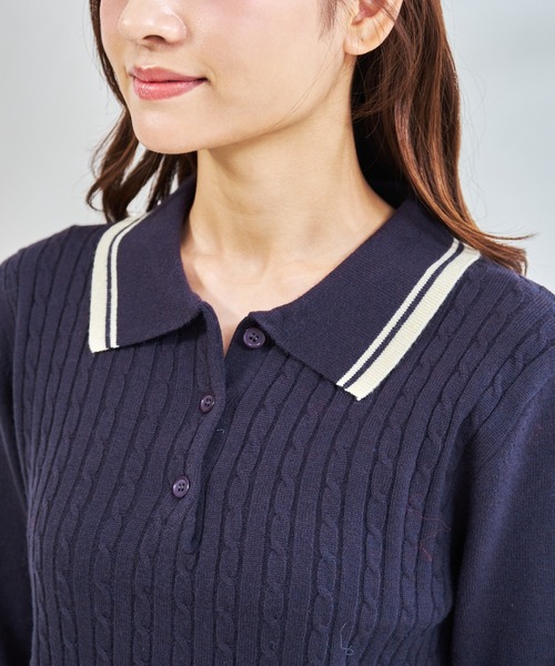 MISCH MASCH（ミッシュマッシュ）の「ZOZO限定 配色ケーブルポロニット（ニット/セーター・レディース・ネイビー/レッド/ホワイト・ﾌﾘ-）」の22枚目の写真