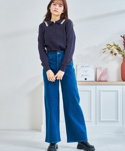 MISCH MASCH（ミッシュマッシュ）の「ZOZO限定 配色ケーブルポロニット（ニット/セーター・レディース・ネイビー/レッド/ホワイト・ﾌﾘ-）」の12枚目の写真