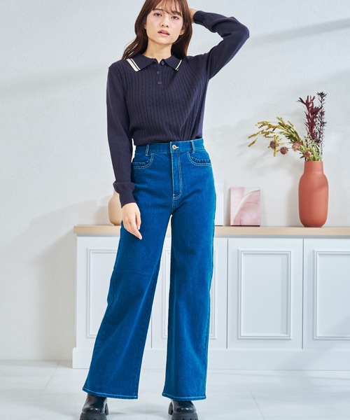 MISCH MASCH（ミッシュマッシュ）の「ZOZO限定 配色ケーブルポロニット（ニット/セーター・レディース・ネイビー/レッド/ホワイト・ﾌﾘ-）」の14枚目の写真