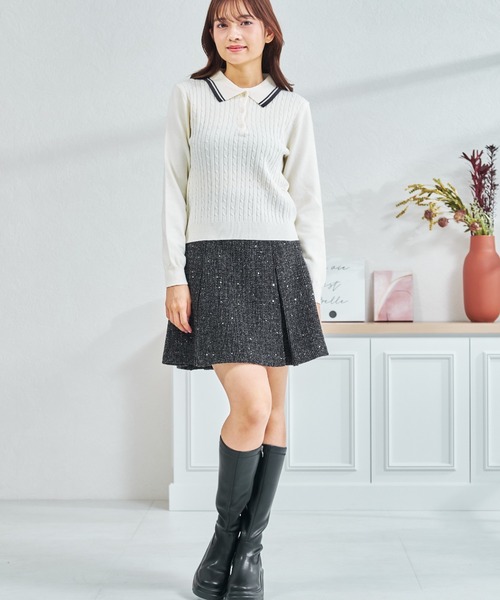 MISCH MASCH（ミッシュマッシュ）の「ZOZO限定 配色ケーブルポロニット（ニット/セーター・レディース・ネイビー/レッド/ホワイト・ﾌﾘ-）」の17枚目の写真