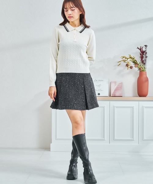 MISCH MASCH（ミッシュマッシュ）の「ZOZO限定 配色ケーブルポロニット（ニット/セーター・レディース・ネイビー/レッド/ホワイト・ﾌﾘ-）」の18枚目の写真