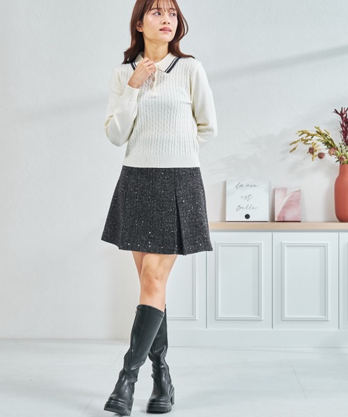 MISCH MASCH（ミッシュマッシュ）の「ZOZO限定 配色ケーブルポロニット（ニット/セーター・レディース・ネイビー/レッド/ホワイト・ﾌﾘ-）」の19枚目の写真