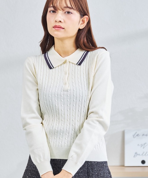 MISCH MASCH（ミッシュマッシュ）の「ZOZO限定 配色ケーブルポロニット（ニット/セーター・レディース・ネイビー/レッド/ホワイト・ﾌﾘ-）」の15枚目の写真