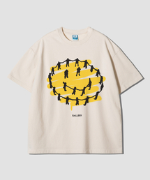 スマイルトゥゲザーオーバーサイズ半袖Tシャツ-ナチュラルコットン