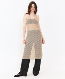 HALTER NECK CROCHER KNIT DRESS BEIGE