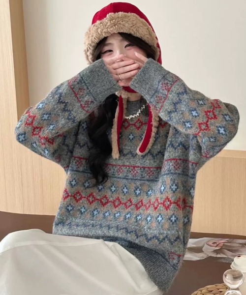 セール】【秋冬新作】ノルディック柄フェアアイルニット プルオーバー