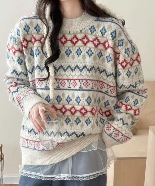 セール】【秋冬新作】ノルディック柄フェアアイルニット プルオーバー