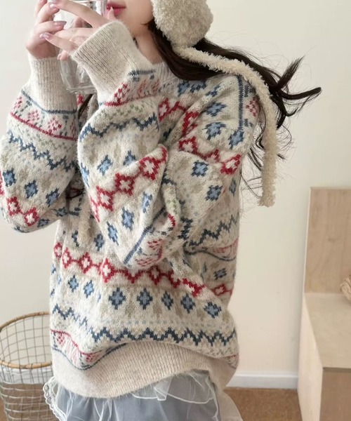 セール】【秋冬新作】ノルディック柄フェアアイルニット プルオーバー