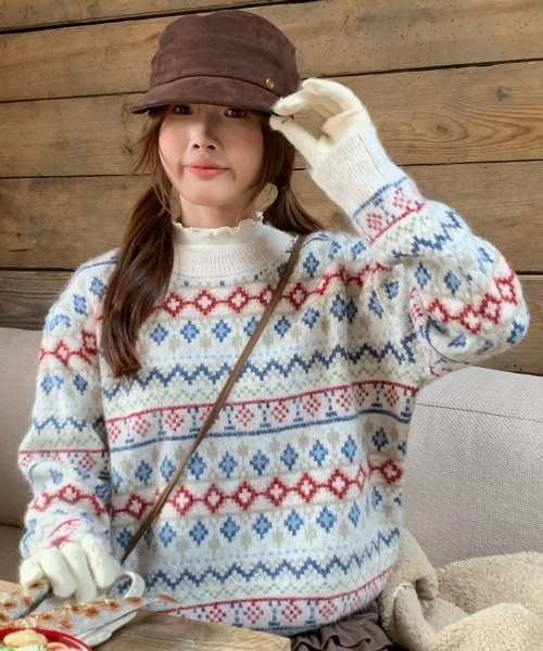 セール】【秋冬新作】ノルディック柄フェアアイルニット プルオーバー