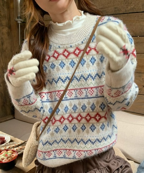 セール】【秋冬新作】ノルディック柄フェアアイルニット プルオーバー