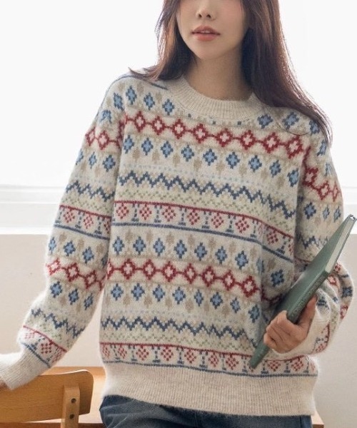 セール】【秋冬新作】ノルディック柄フェアアイルニット プルオーバー