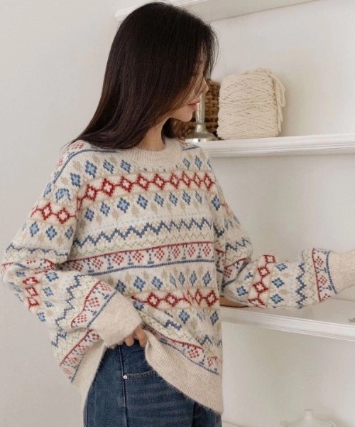 セール】【秋冬新作】ノルディック柄フェアアイルニット プルオーバー