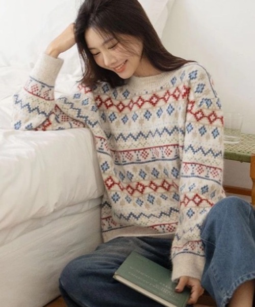 セール】【秋冬新作】ノルディック柄フェアアイルニット プルオーバー