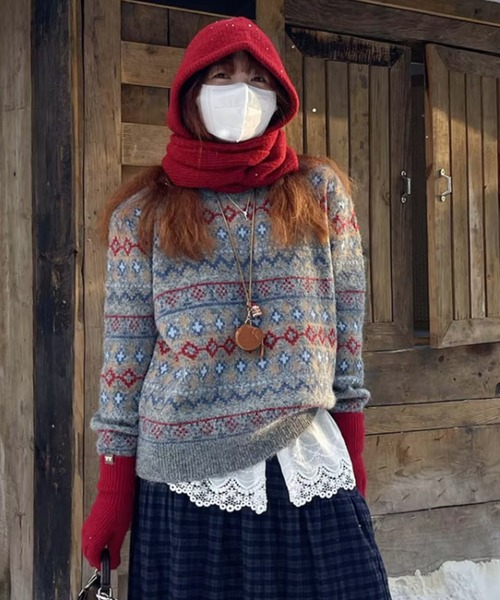 セール】【秋冬新作】ノルディック柄フェアアイルニット プルオーバー