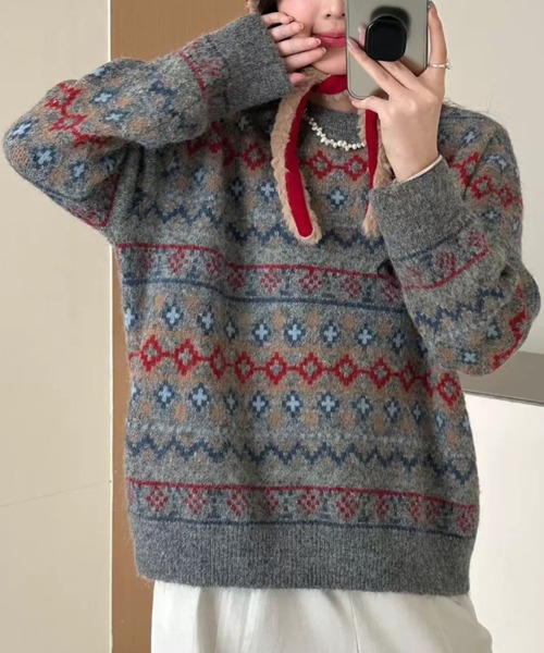セール】【秋冬新作】ノルディック柄フェアアイルニット プルオーバー