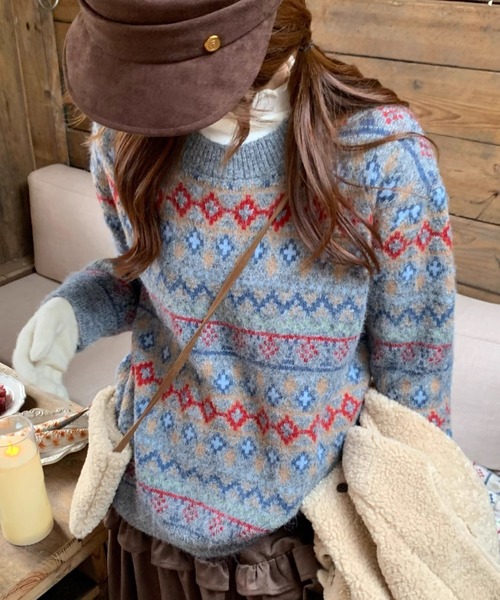 セール】【秋冬新作】ノルディック柄フェアアイルニット プルオーバー