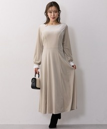 【大きい胸専用】るなさんコラボ 袖プリーツベロアワンピ―ス