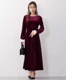 Nissen glamor | 【大きい胸専用】るなさんコラボ 袖プリーツベロアワンピ―ス(ワンピース)