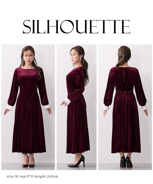 Nissen glamor(ニッセングラマー)の「【大きい胸専用】るなさんコラボ 袖プリーツベロアワンピ―ス(ワンピース・レディース・ブラック/ボルドー/ベージュ/ネイビー・M/LL/L)」の11枚目の写真