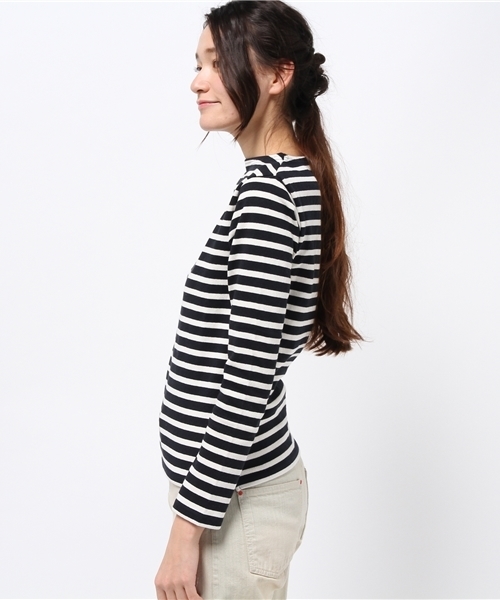 OUTLET（アウトレット）の「【Sheta】ボートネックボーダーカットソー（Tシャツ/カットソー・レディース・ネイビー・0/1）」の4枚目の写真
