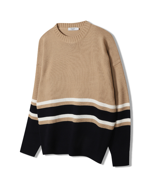 POLYGRAM(ポリグラム)の「配色ストライプオーバーサイズラウンドニット - 3COLOR(ニット/セーター・レディース・ブラック/ベージュ/ワイン・FREE)」の1枚目の写真