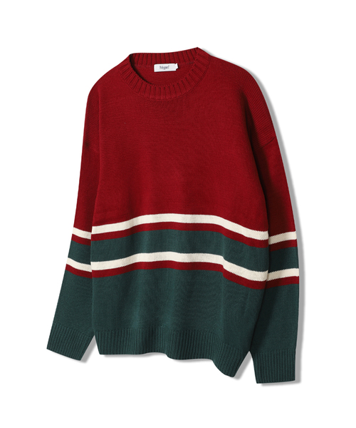 POLYGRAM(ポリグラム)の「配色ストライプオーバーサイズラウンドニット - 3COLOR(ニット/セーター・レディース・ブラック/ベージュ/ワイン・FREE)」の3枚目の写真