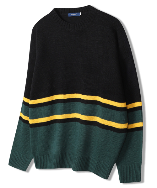 POLYGRAM(ポリグラム)の「配色ストライプオーバーサイズラウンドニット - 3COLOR(ニット/セーター・レディース・ブラック/ベージュ/ワイン・FREE)」の4枚目の写真