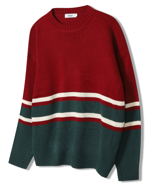POLYGRAM(ポリグラム)の「配色ストライプオーバーサイズラウンドニット - 3COLOR(ニット/セーター・レディース・ブラック/ベージュ/ワイン・FREE)」の5枚目の写真