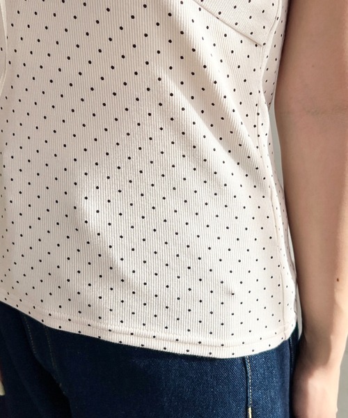 moment+(モーメントプラス)の「ドットプリントテレコリブフロントシャーリングリボンレースタンクトップ(タンクトップ・レディース・ネイビー/アイボリー/ブラック・M)」の11枚目の写真