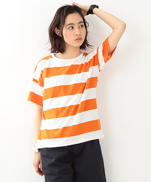 BEAMS BOY(ビームスボーイ)の「BEAMS BOY / 6cm ボーダーTシャツ(Tシャツ/カットソー・レディース・オレンジ/グリーン/ロイヤルブルー/ネイビー・ONE SIZE)」の4枚目の写真