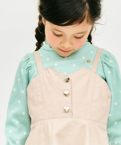 apres les cours(アプレレクール)の「ハートボタンバックリボンジャンスカ_ジュニア対応(ジャンパースカート・キッズ・インディゴブルー/ベージュ・140/130/120/110/100/90/80)」の5枚目の写真