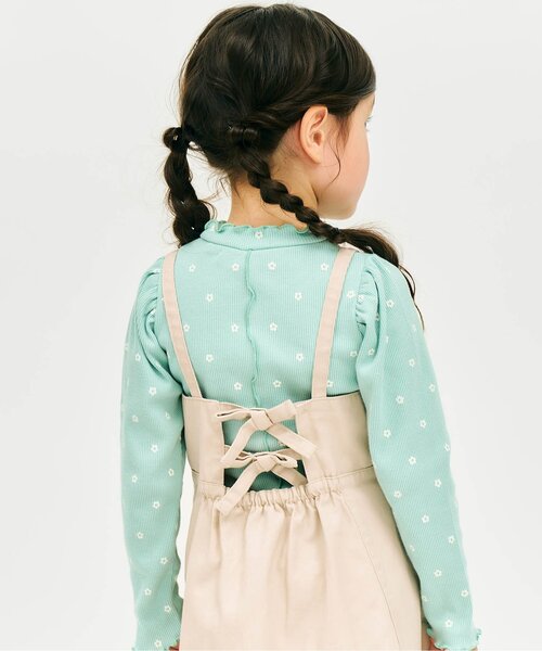 apres les cours(アプレレクール)の「ハートボタンバックリボンジャンスカ_ジュニア対応(ジャンパースカート・キッズ・インディゴブルー/ベージュ・140/130/120/110/100/90/80)」の6枚目の写真