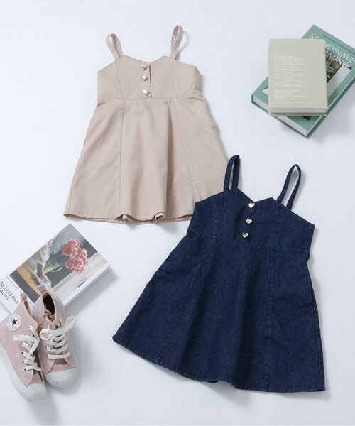 apres les cours(アプレレクール)の「ハートボタンバックリボンジャンスカ_ジュニア対応(ジャンパースカート・キッズ・インディゴブルー/ベージュ・140/130/120/110/100/90/80)」の7枚目の写真