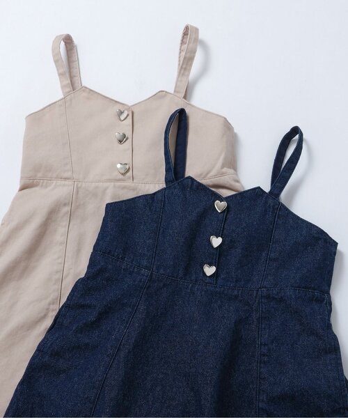 apres les cours(アプレレクール)の「ハートボタンバックリボンジャンスカ_ジュニア対応(ジャンパースカート・キッズ・インディゴブルー/ベージュ・140/130/120/110/100/90/80)」の8枚目の写真