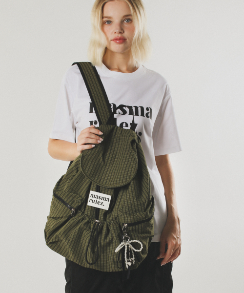 MASMARULEZ（マスマルールズ）の「[INT] String flap backpack _ Check Khaki（バックパック/リュック・レディース・その他・FREE）」の2枚目の写真