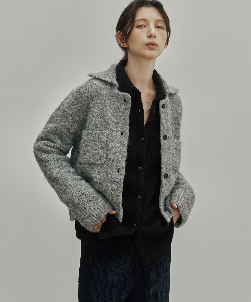 NOIRER FOR WOMAN(ノイアーフォーウーマン)の「ウールテリーポロニットジャケット(グレー)(カーディガン/ボレロ・レディース・その他・FREE)」の1枚目の写真