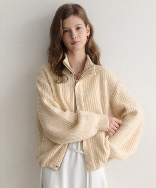 セール】esy カシミヤハーフニットジップアップ (バター