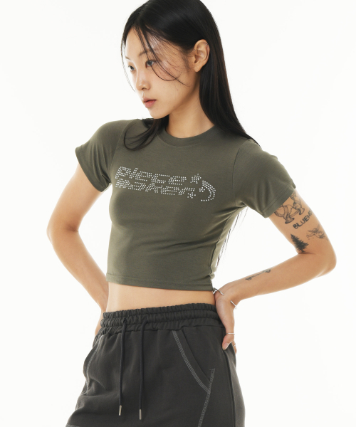 PIECEMAKER(ピースメーカー)の「CRYSTAL LOGO CROP TEE (OLIVE)(Tシャツ/カットソー・レディース・その他・FREE)」の1枚目の写真