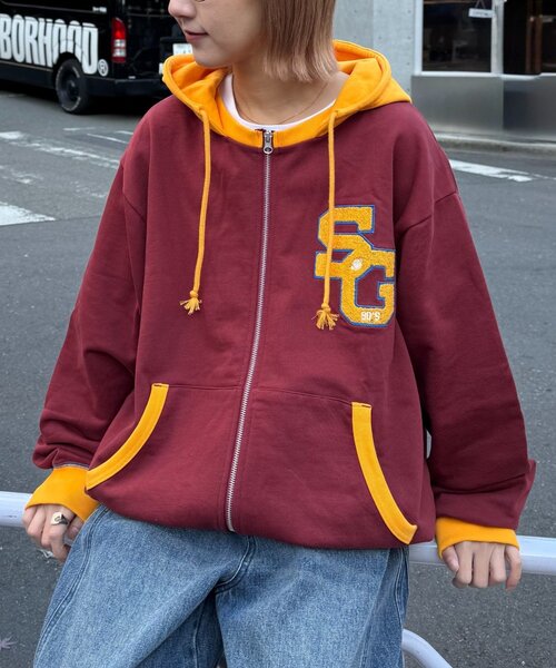 SOUNDSGOOOOD（サウンズグッド）の「【SOUNDS GOOOOD】サガラ刺繍パーカー（パーカー・レディース・グレー/バーガンディー・ONE SIZE）」の3枚目の写真