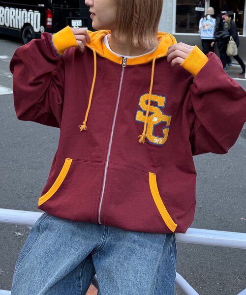 SOUNDSGOOOOD（サウンズグッド）の「【SOUNDS GOOOOD】サガラ刺繍パーカー（パーカー・レディース・グレー/バーガンディー・ONE SIZE）」の4枚目の写真