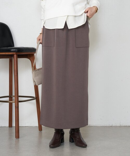 Jena espace merveilleux(ジェナ エスパスメルヴェイユ)の「【伸縮性抜群◎】ボンディングIラインスカート(スカート・レディース・グレー/モカ・FREE)」の2枚目の写真