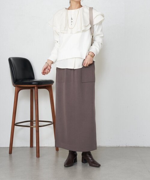 Jena espace merveilleux(ジェナ エスパスメルヴェイユ)の「【伸縮性抜群◎】ボンディングIラインスカート(スカート・レディース・グレー/モカ・FREE)」の3枚目の写真