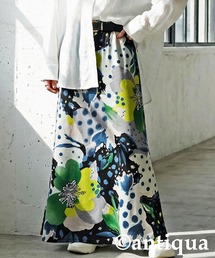 ドット 花柄 ロングスカート