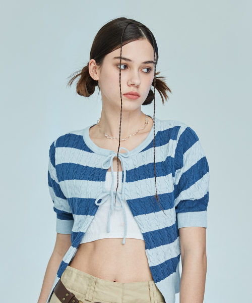 LARTIGENT（ラーティゼン）の「L10 RIBBON CARDIGAN(SKY BLUE)（カーディガン/ボレロ・レディース・その他・FREE）」の2枚目の写真