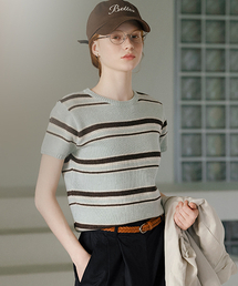 KNOWNBETTER（ノウンベター）の「Multi stripe bamboo half sleeve knit_Mint（ニット/セーター）」
